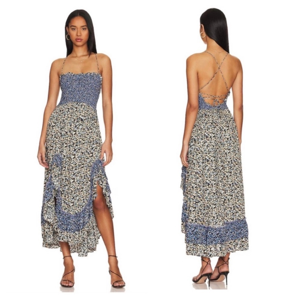 Free People Blue One I Love Midi Dress Ruffle Floral Size Small S